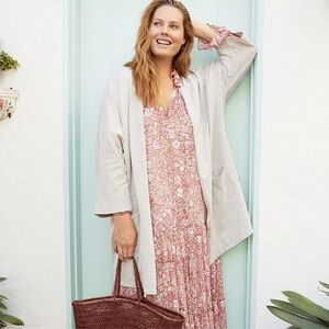 Anthropologie DONNI. Cotton Ribbed Open Front Cardigan Duster Pockets Casual NWT